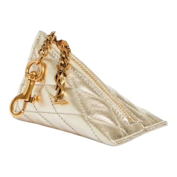 Saint Laurent YSL Berlingo Quilted Metallic Leather Bag Charm BRAND NEW IN BOX - Picture 1 of 16